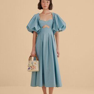 Farm Rio Grey Blue Cut Out Midi Dress M  - SOLD OUT